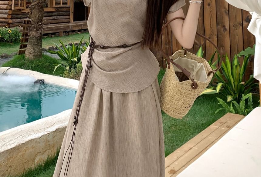 Cowl Neck Tee & Maxi Skirt with Belt Set