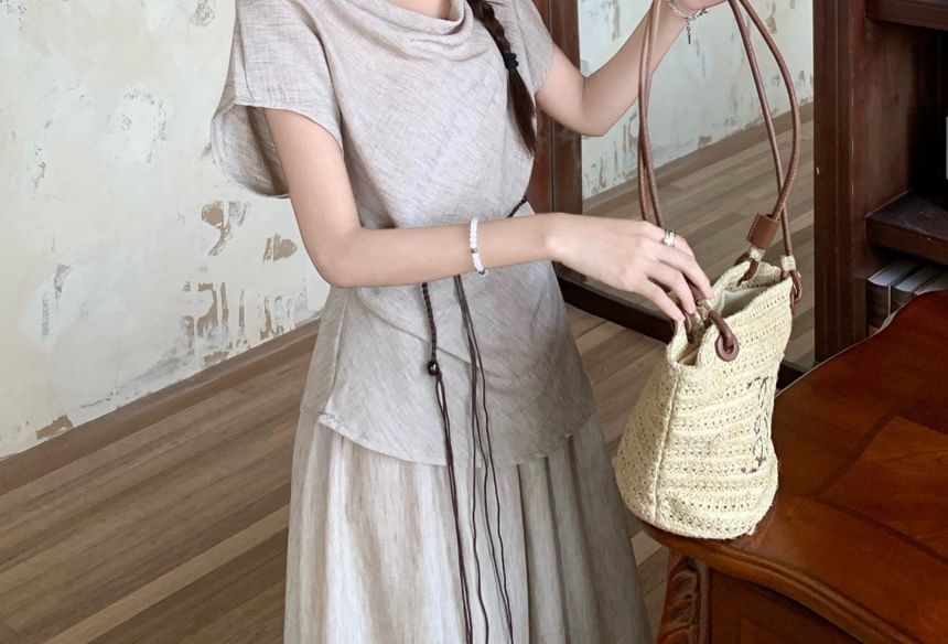 Cowl Neck Tee & Maxi Skirt with Belt Set