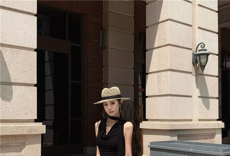 Cowl Neck Ruched Top & Maxi Skirt Set - High Rise
