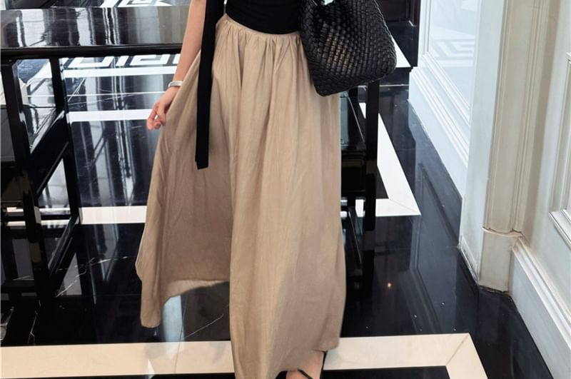 Cowl Neck Ruched Top & Maxi Skirt Set - High Rise