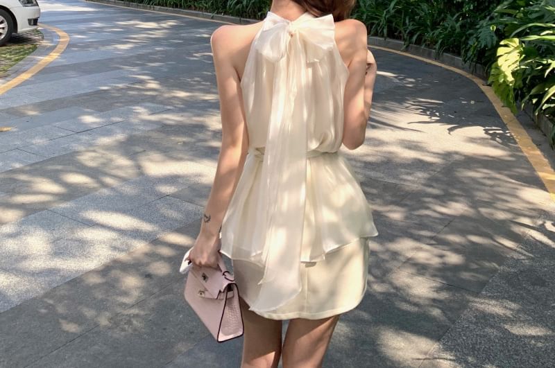 Sheer Halter Top & Mini Pencil Skirt with Belt Set
