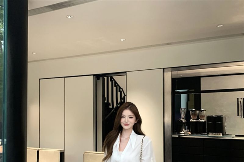 3/4 Sleeve V-Neck Blouse & Maxi Skirt Set - High Rise