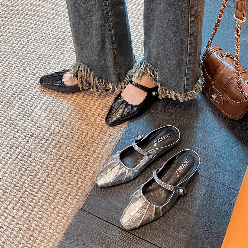 Shirred Pointed Mary Jane Mules