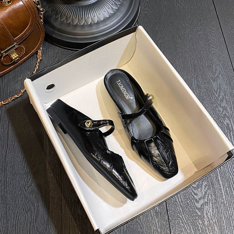 Shirred Pointed Mary Jane Mules