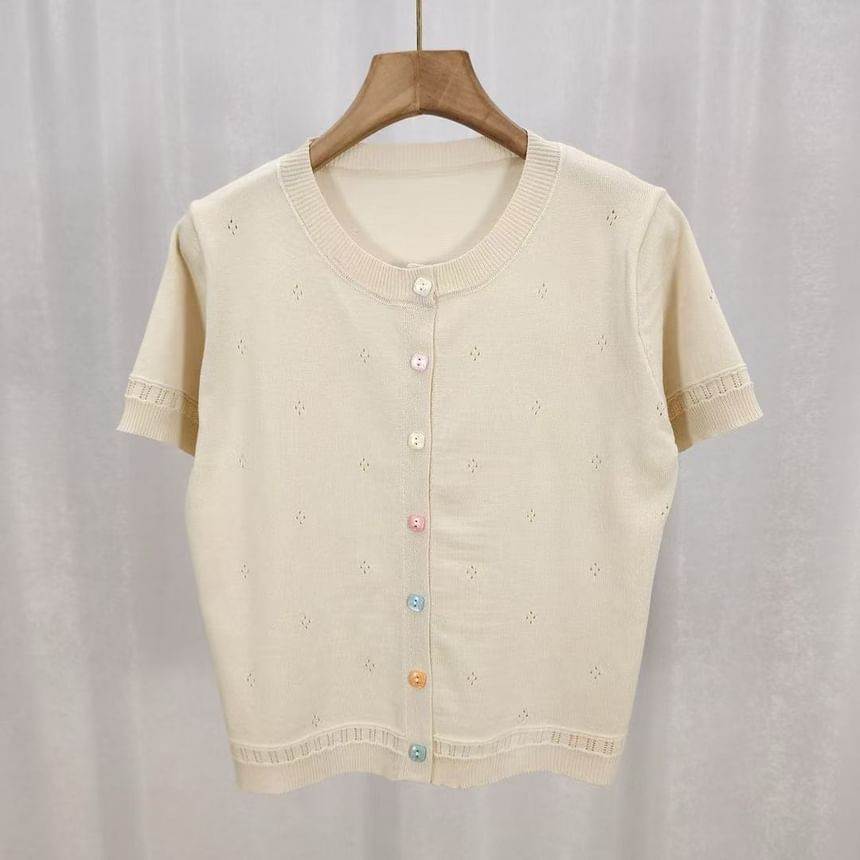 Short Sleeve Pointelle Knit Cardigan