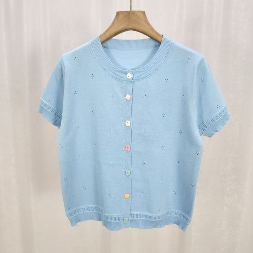 Short Sleeve Pointelle Knit Cardigan