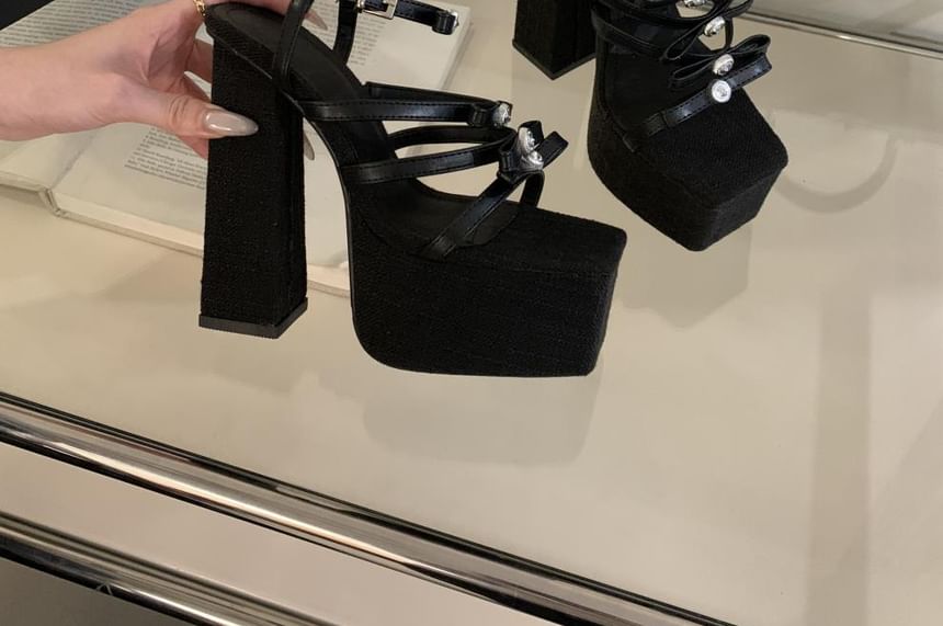 Block Heel Square Toe Slide Sandals
