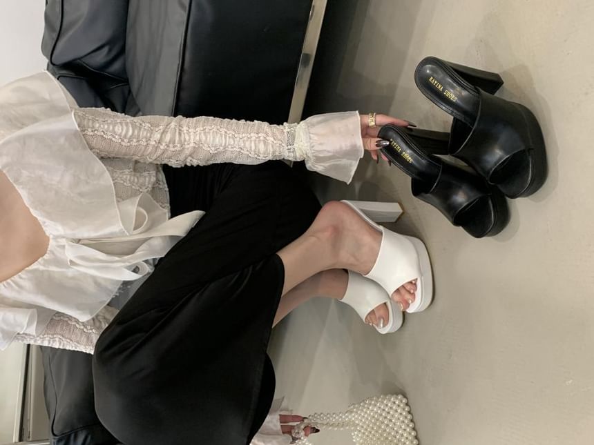 Block Heel Plain Slide Sandals