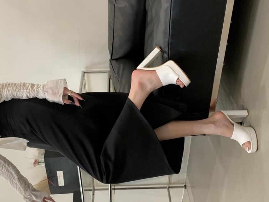 Block Heel Plain Slide Sandals