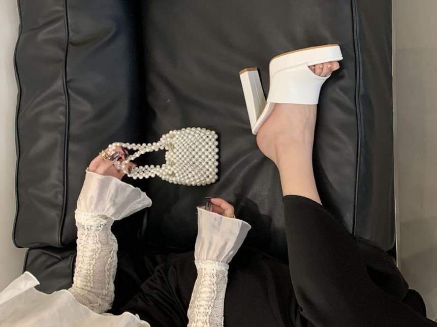 Block Heel Plain Slide Sandals