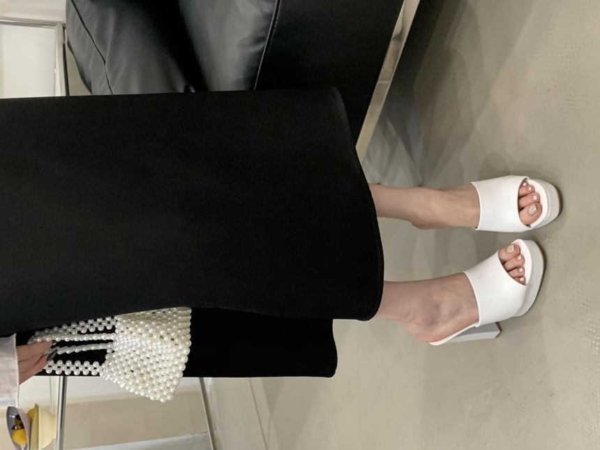 Block Heel Plain Slide Sandals