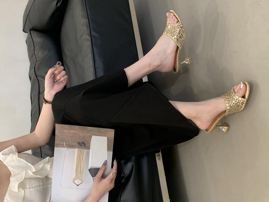 Kitten Heel Rhinestone Sandals