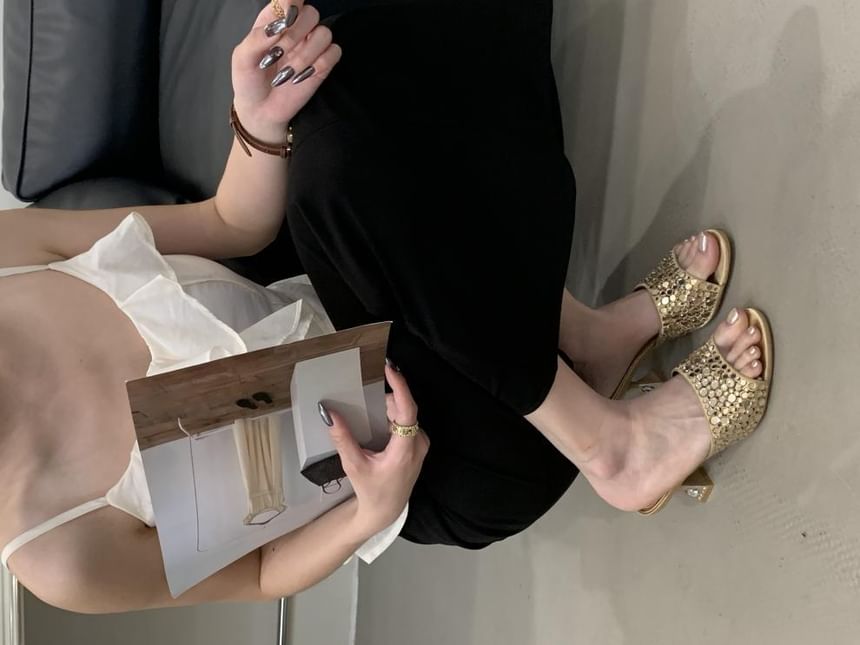Kitten Heel Rhinestone Sandals