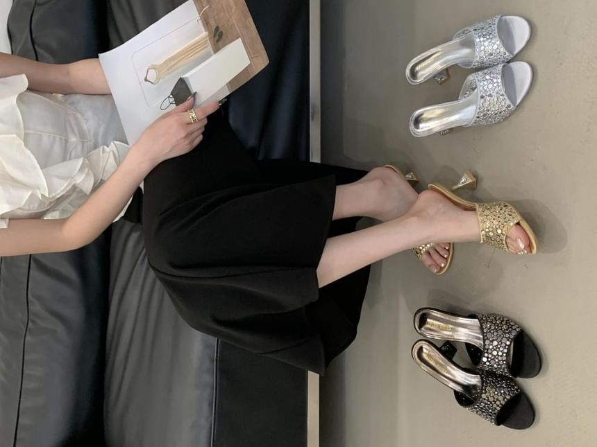 Kitten Heel Rhinestone Sandals