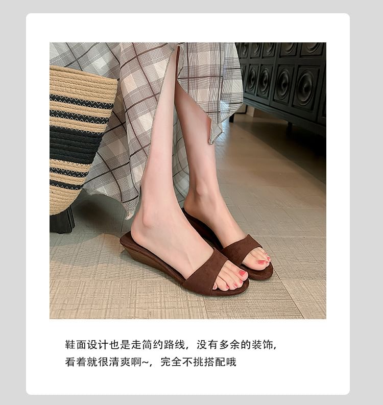 Wedge Heel Faux Leather Slide Sandals