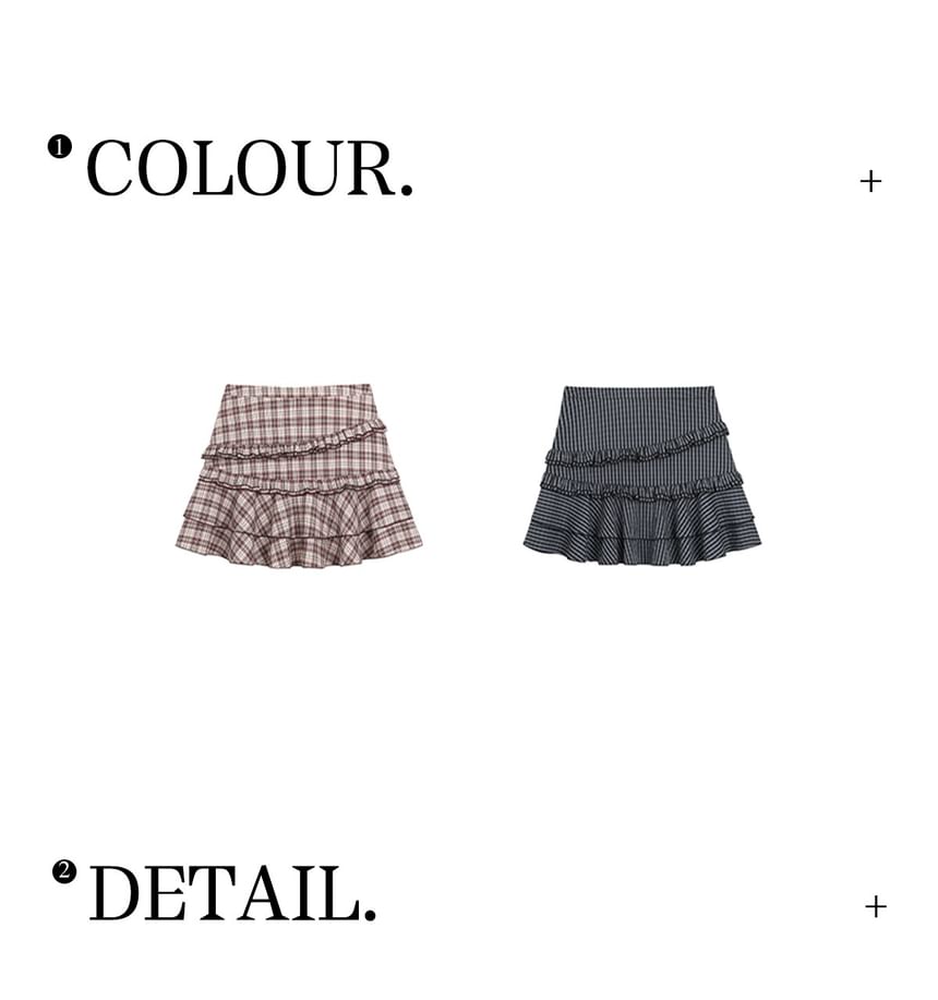 Plaid Ruffled Mini Skirt with High-Waist Silhouette
