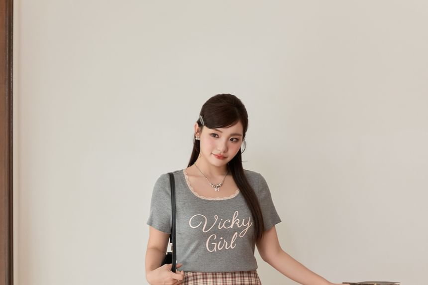 Plaid Ruffled Mini Skirt with High-Waist Silhouette