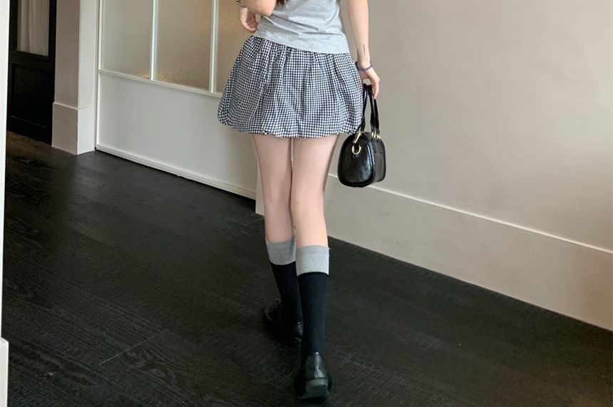 Mock Neck Cutout Top & Plaid Pleated Mini Skirt Set