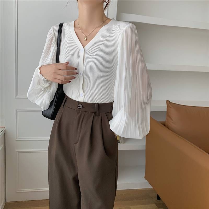 V-Neck Ribbed Knit Button Cardigan