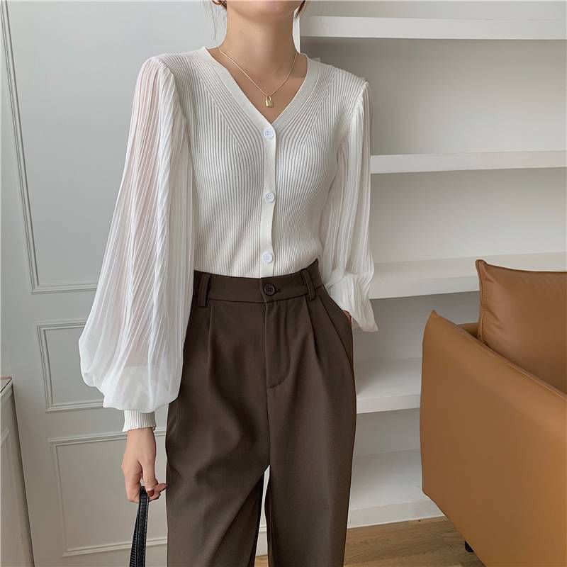 V-Neck Ribbed Knit Button Cardigan