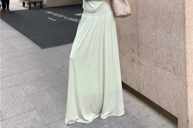 Halter Ruched Fitted Tank and High-Rise Maxi Skirt