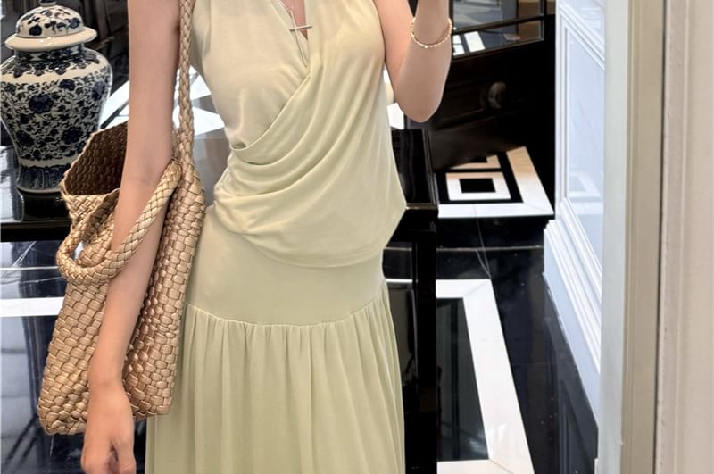 Halter Ruched Fitted Tank and High-Rise Maxi Skirt