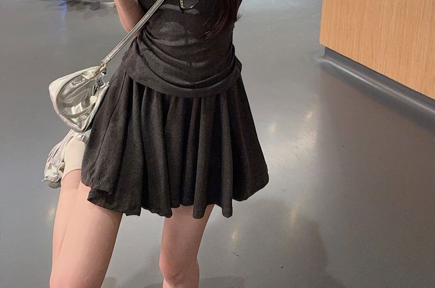 V-Neck Short-Sleeve Tee and High-Rise Mini Skirt Set