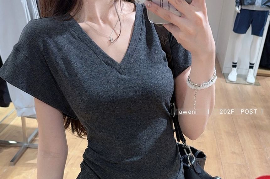 V-Neck Short-Sleeve Tee and High-Rise Mini Skirt Set