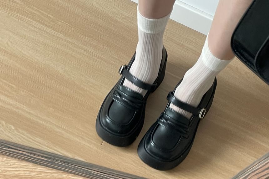 Platform Plain Patent Leather Mary Jane Loafers