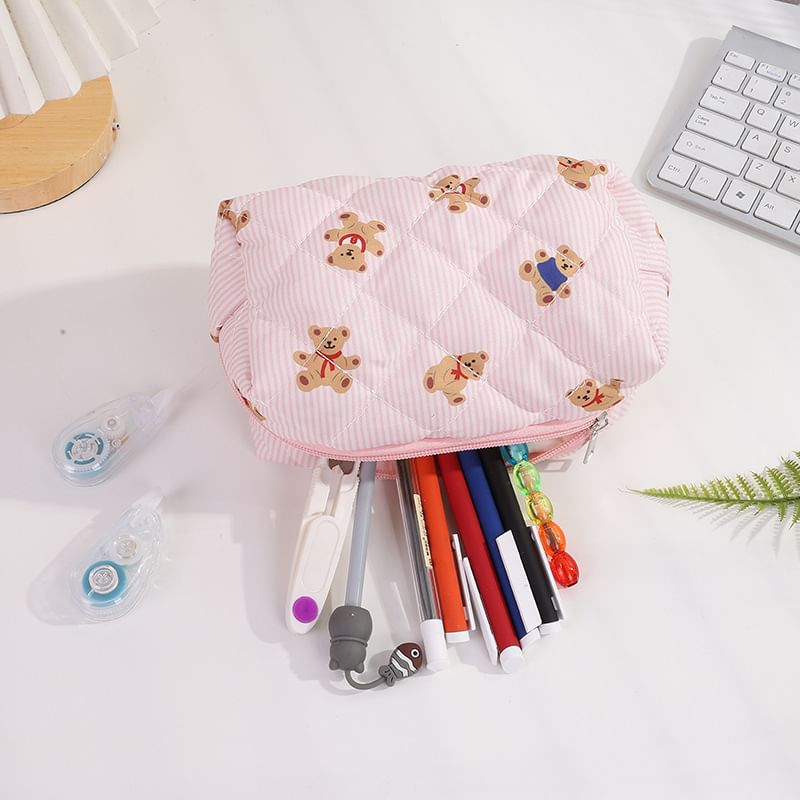 Bear/ Bow Plaid Fabric Makeup Bag