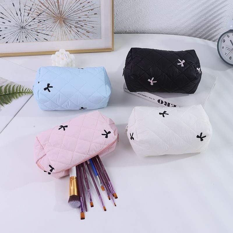 Bow Embroidered Fabric Makeup Bag
