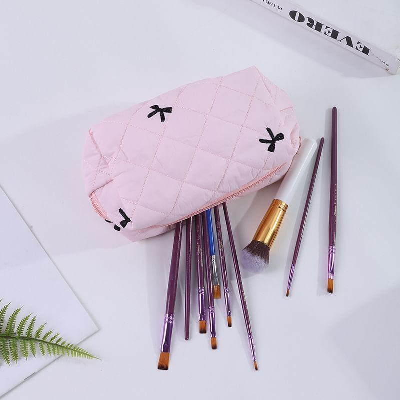 Bow Embroidered Fabric Makeup Bag