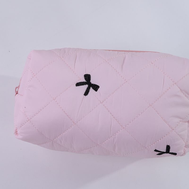 Bow Embroidered Fabric Makeup Bag