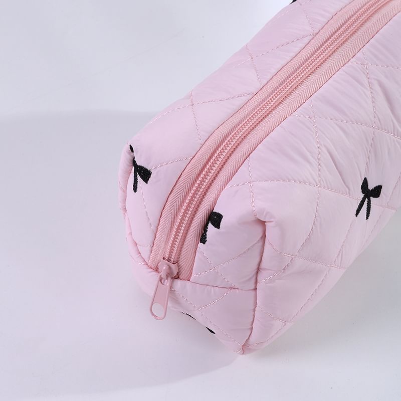 Bow Embroidered Fabric Makeup Bag