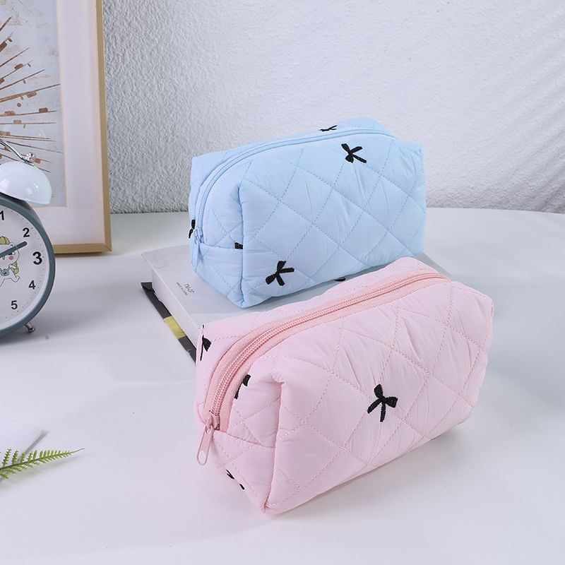 Bow Embroidered Fabric Makeup Bag
