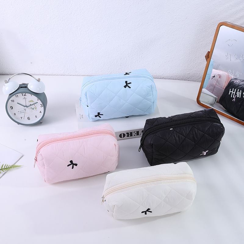 Bow Embroidered Fabric Makeup Bag