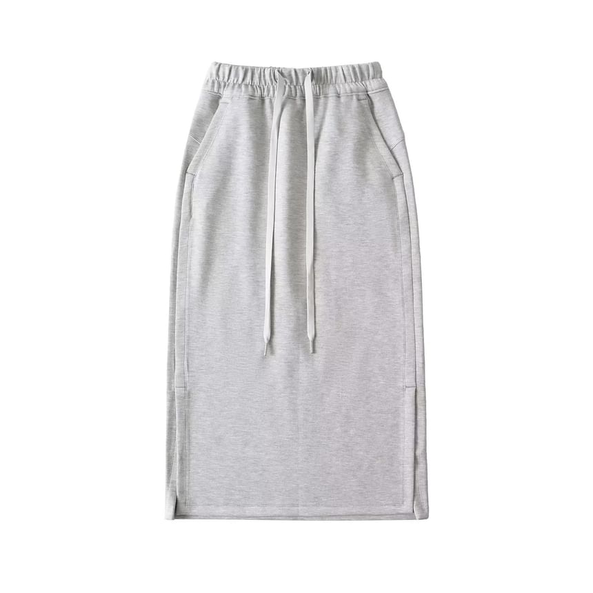 Side-Slit Midi Pencil Skirt with Adjustable Drawstring