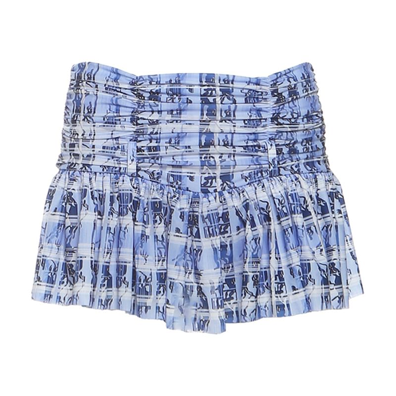 Halter Checkered Slim Tank Paired with Low-Rise Mini Skirt
