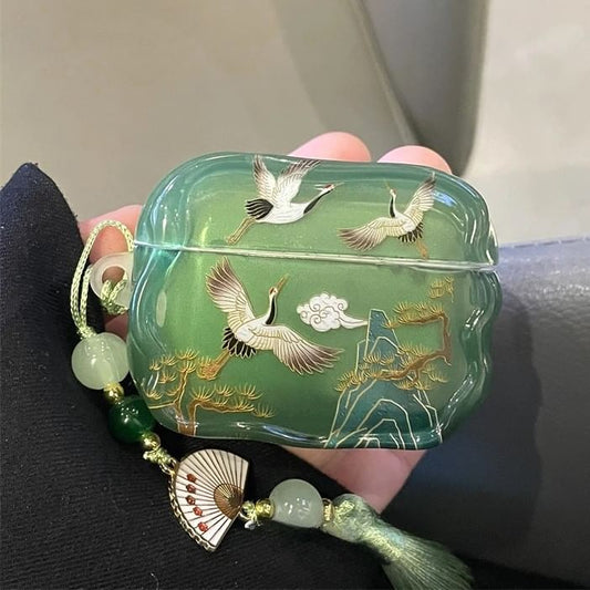 Crane Apple AirPods / Pro Earphone Case Skin / Tassel Charm / Set