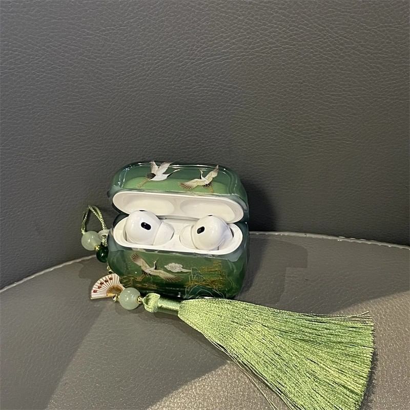 Crane Apple AirPods / Pro Earphone Case Skin / Tassel Charm / Set