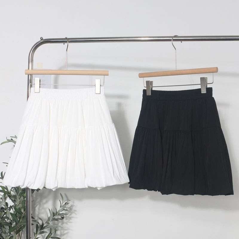 Elasticized Flared Mini Skirt with Tiered Plain Design