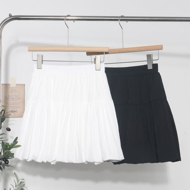 Elasticized Flared Mini Skirt with Tiered Plain Design