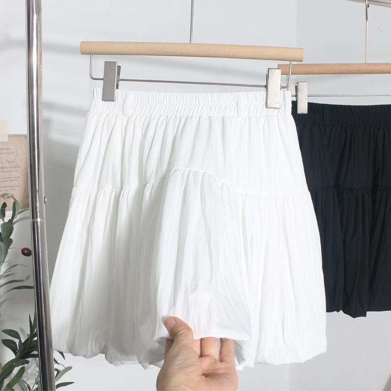 Elasticized Flared Mini Skirt with Tiered Plain Design