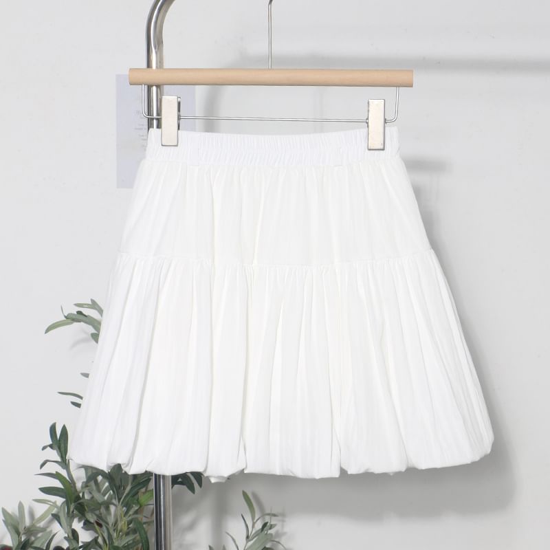 Elasticized Flared Mini Skirt with Tiered Plain Design