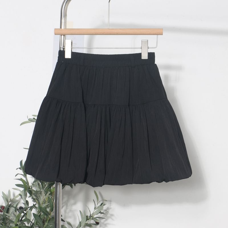 Elasticized Flared Mini Skirt with Tiered Plain Design