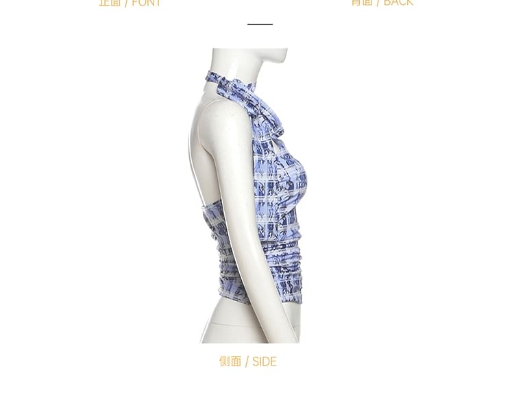 Ruched Halter Crop Top and Low-Rise Mini Skirt Set