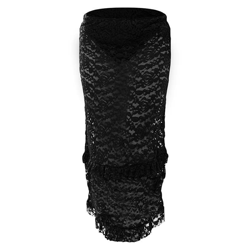 High-Waisted Sheer Lace Midi Skirt in Plain Style