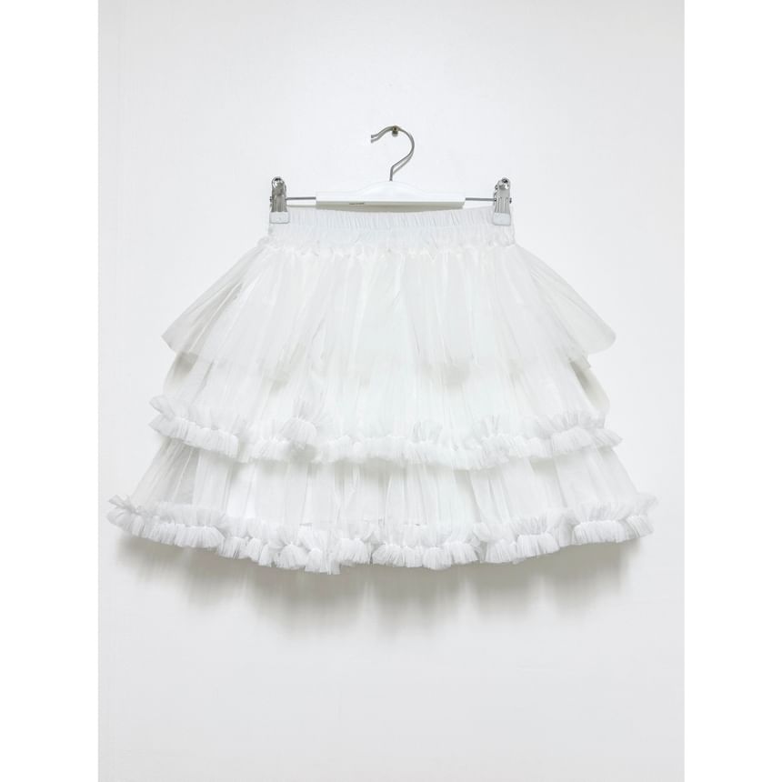 High-Waisted Tulle Mini Skirt with Ruffled Trim