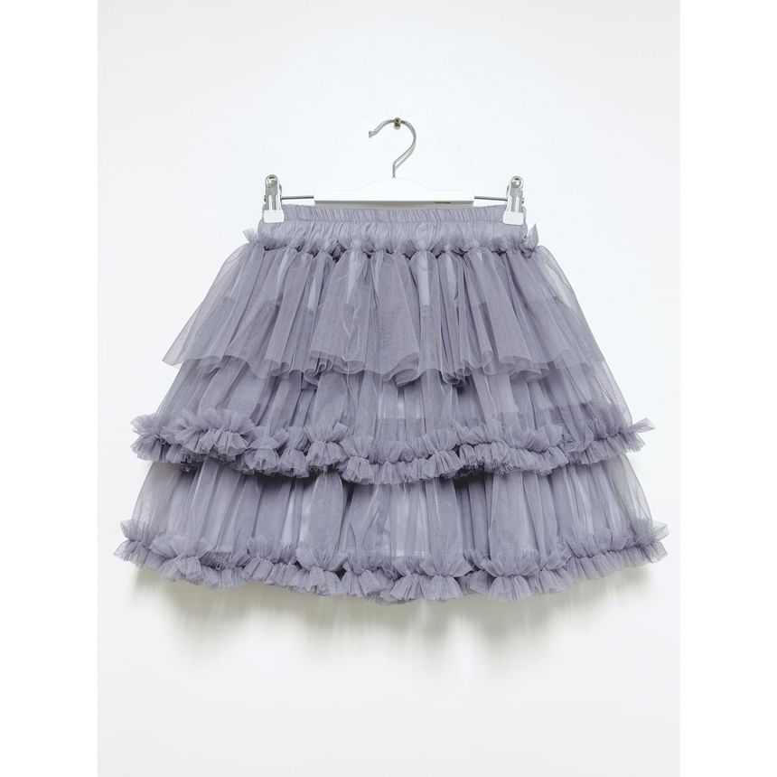 High-Waisted Tulle Mini Skirt with Ruffled Trim