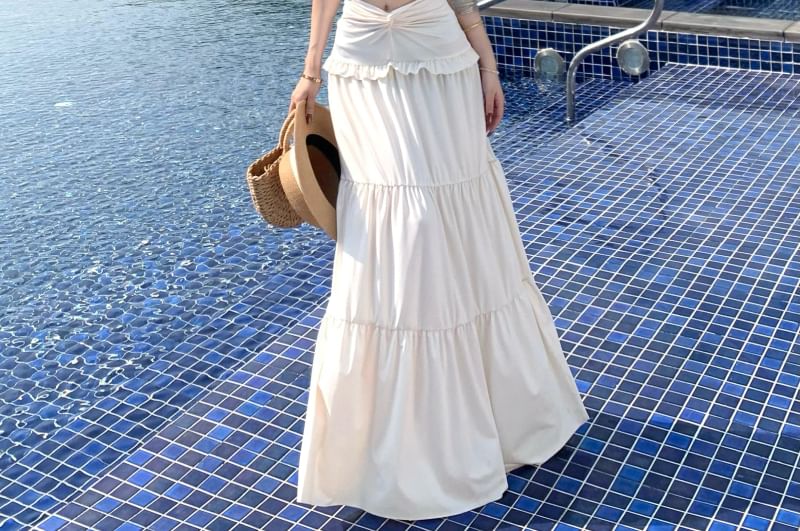 Matching Halter Crop Top and Tiered Maxi Skirt Set